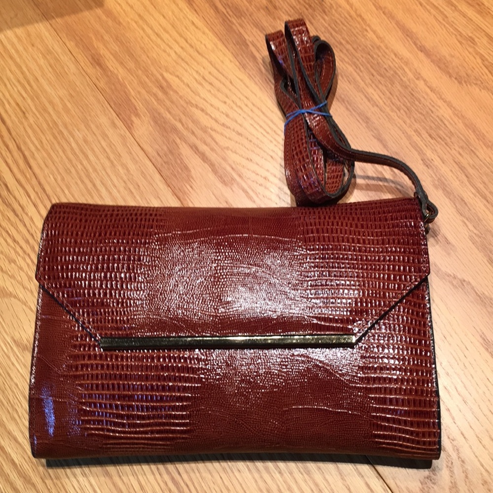 Brown faux alligator clutch